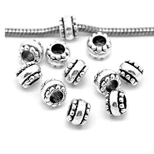 10 Pcs Silver Tone European Spacer Beads for Snake Chain Charm Bracelet