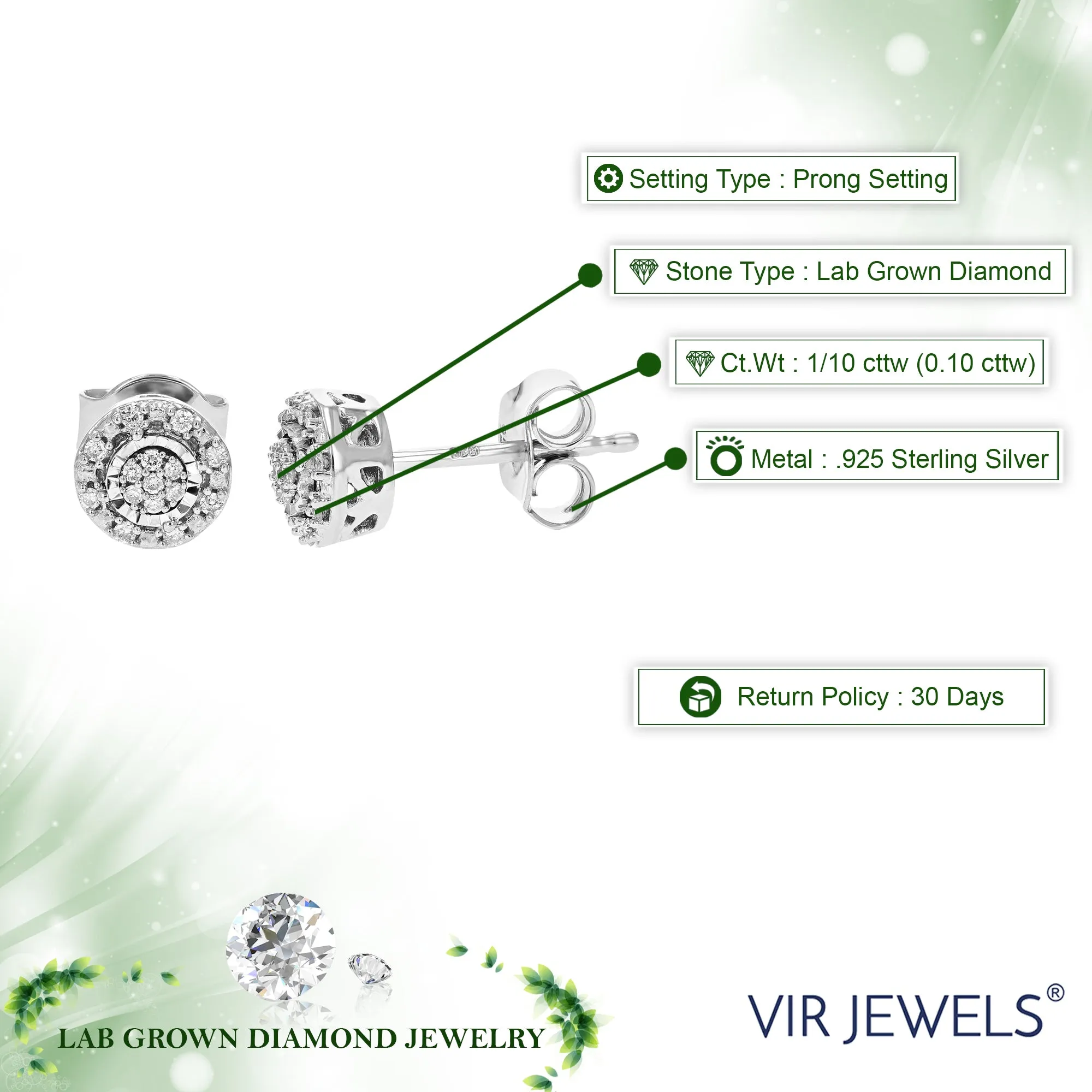 1/10 cttw Composite Diamond Stud Earrings in .925 Silver