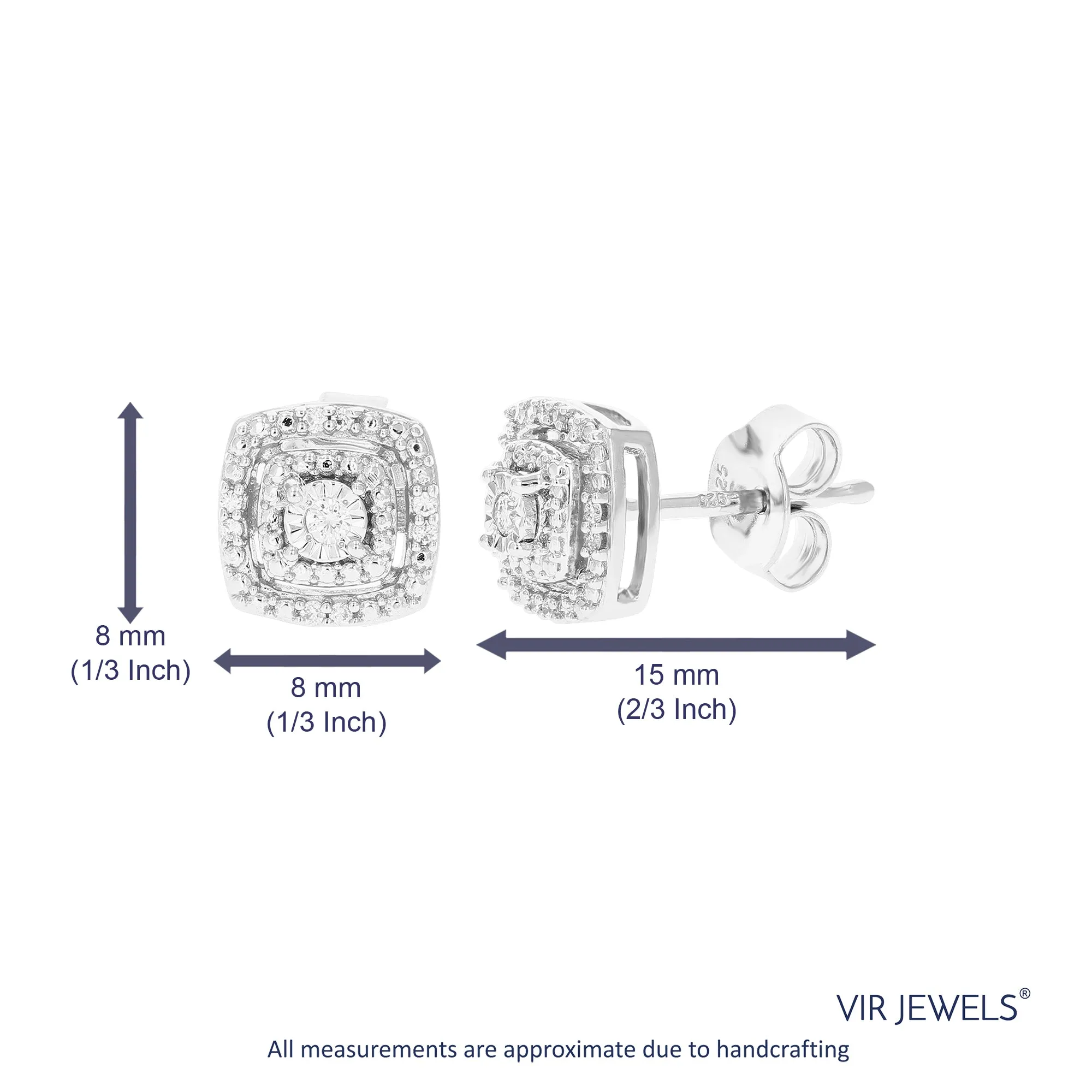 1/10 cttw Cushion Composite Diamond Stud Earrings in .925 Silver