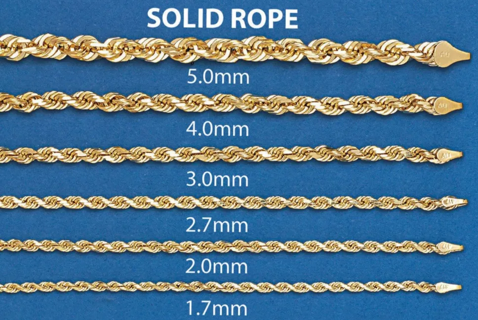 14K 12mm Solid Rope Bracelet