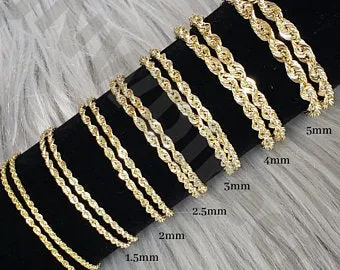 14K 12mm Solid Rope Bracelet