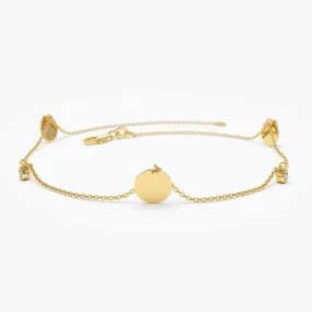 14k Dangling Diamond Bracelet with Dangling Gold Disc