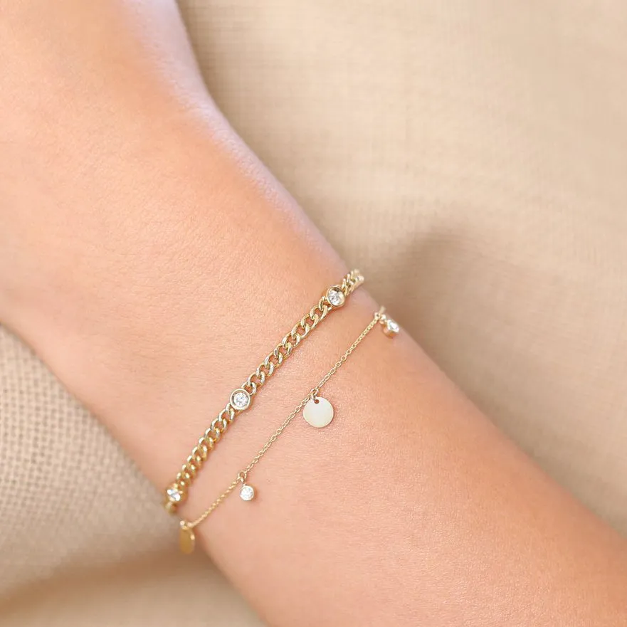 14k Dangling Diamond Bracelet with Dangling Gold Disc