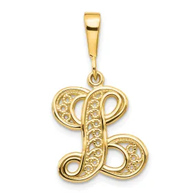 14K Yellow GoldFancy Filigree Script Design Letter L Initial Pendant