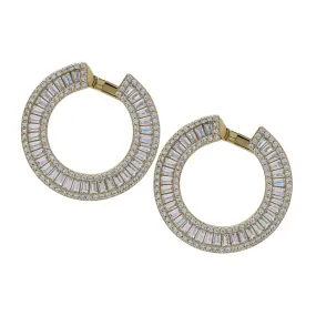 14K/SS Cubic Zirconia Baguette Circle Earrings