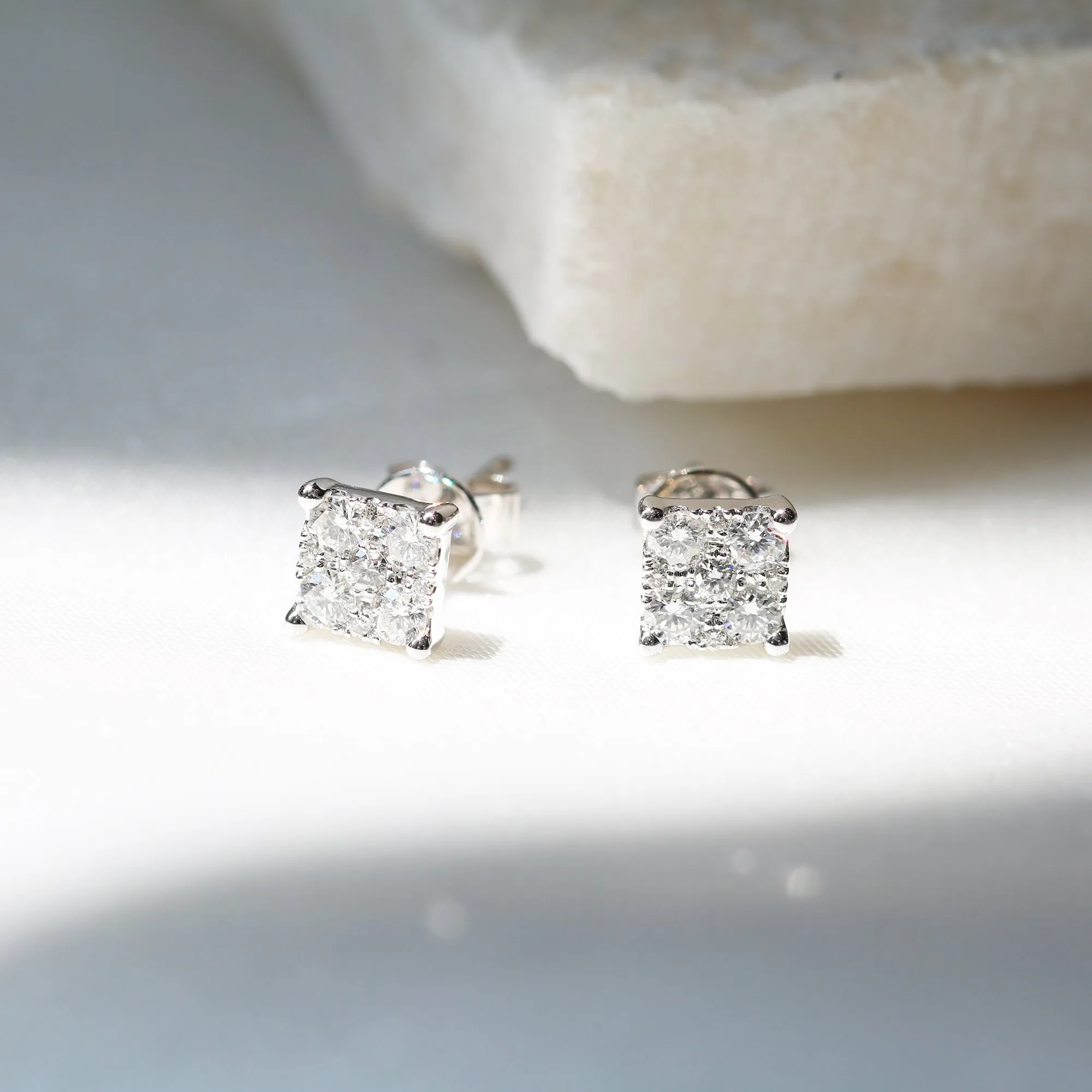 18k White Gold 0.36ct 4-Diamond Earrings, Single or Pair