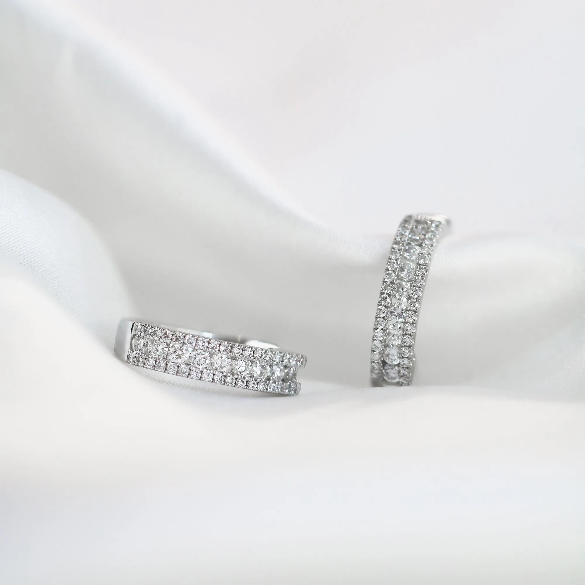 18k White Gold Diamond Hoop Earrings, Pair