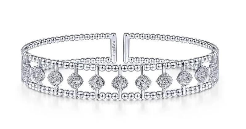 2 Row Beaded Cuff Bracelet With Diamond Pave Stations