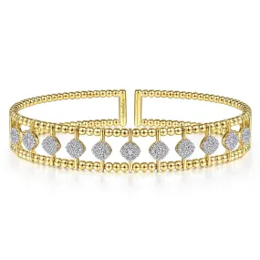 2- Row Beaded Cuff Bracelet With Diamond Pave Stations