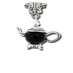 3D Silver Tone Teapot Charm Beads for Snake Chain Bracelets (Black)