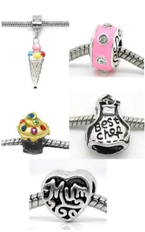 5 Chef Inspired Charm Beads For Snake Chain Bracelets