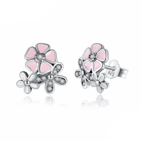 925 Sterling Silver Pink Cherry Flower Blossom Earring