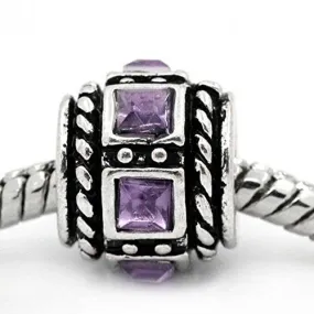 Amethyst Squre Design Birthstone Charm Beads for Snake Chain Bracelets