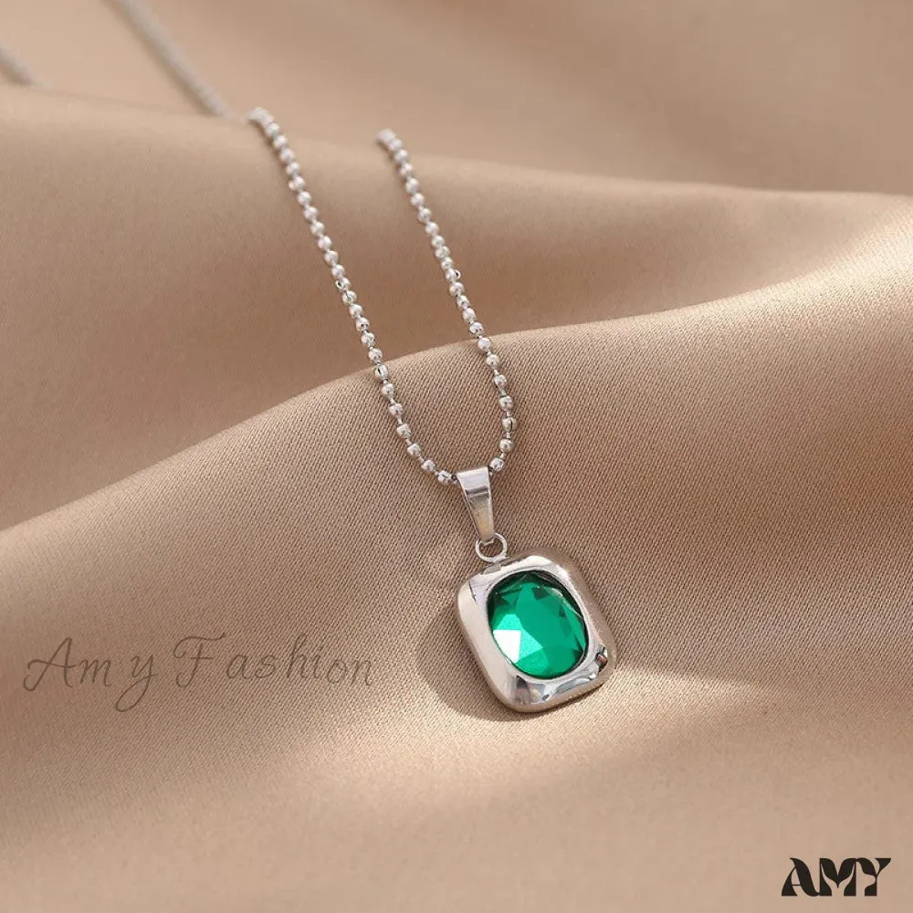 Amy Fashion - Titanium Steel Colorful Crystal Pendant Necklaces