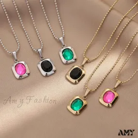 Amy Fashion - Titanium Steel Colorful Crystal Pendant Necklaces