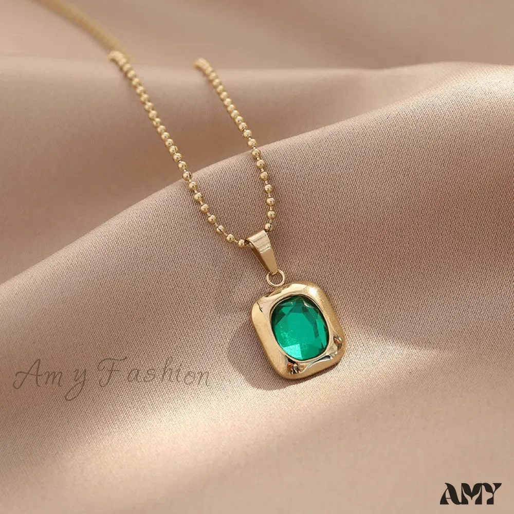 Amy Fashion - Titanium Steel Colorful Crystal Pendant Necklaces