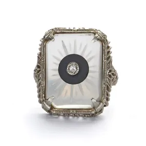 Art Déco Camphor Glass and Enamel Filigree Ring #VR160311-01