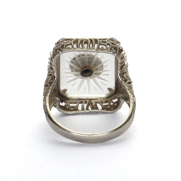 Art Déco Camphor Glass and Enamel Filigree Ring #VR160311-01