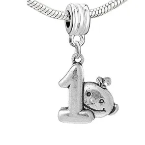 Babies 1st Birthday Charm Dangle European Bead Compatible for Most European Snake Chain Bracelet