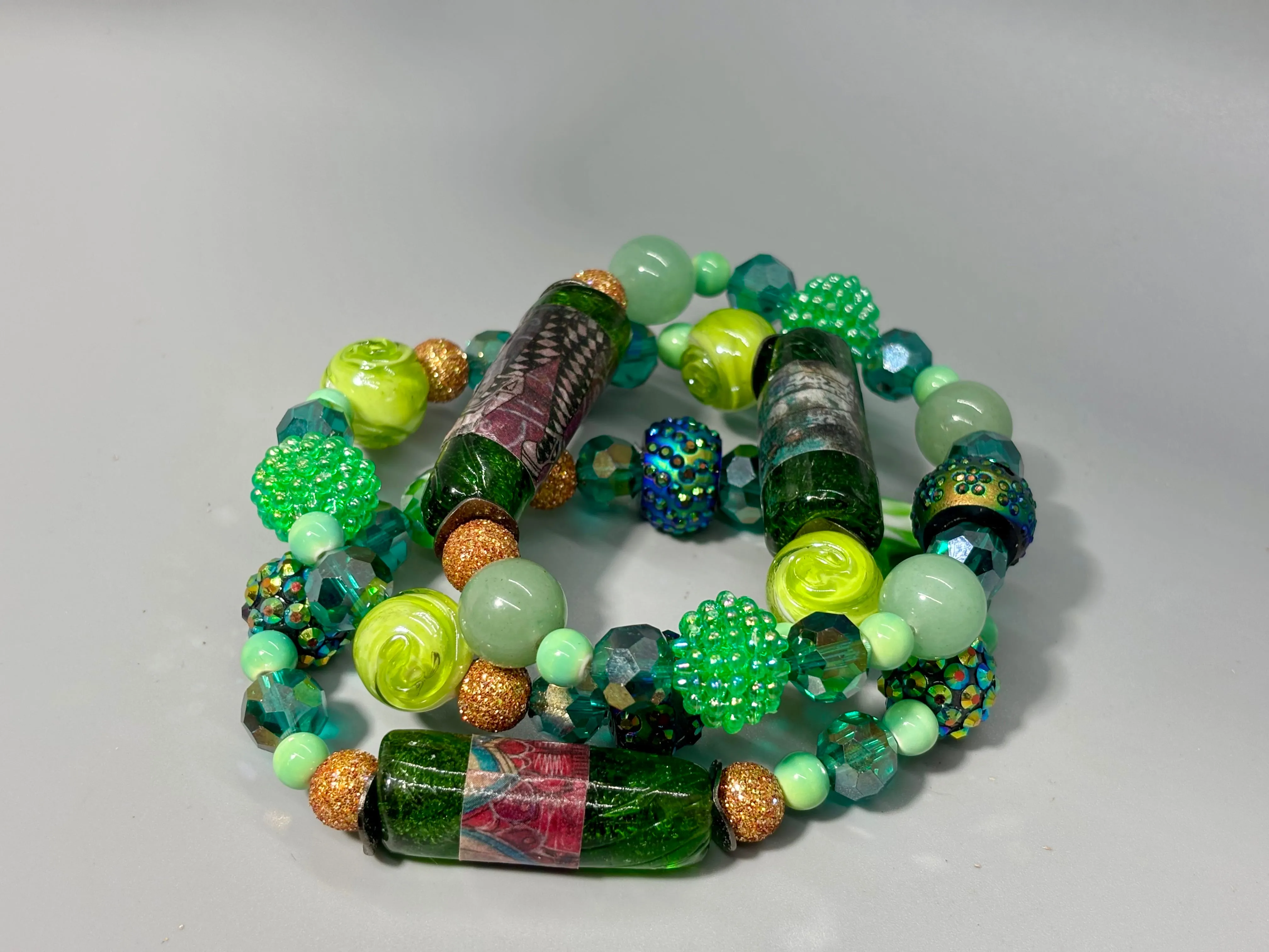 Big Fun Green Mixed Media Stretch Bracelet Set