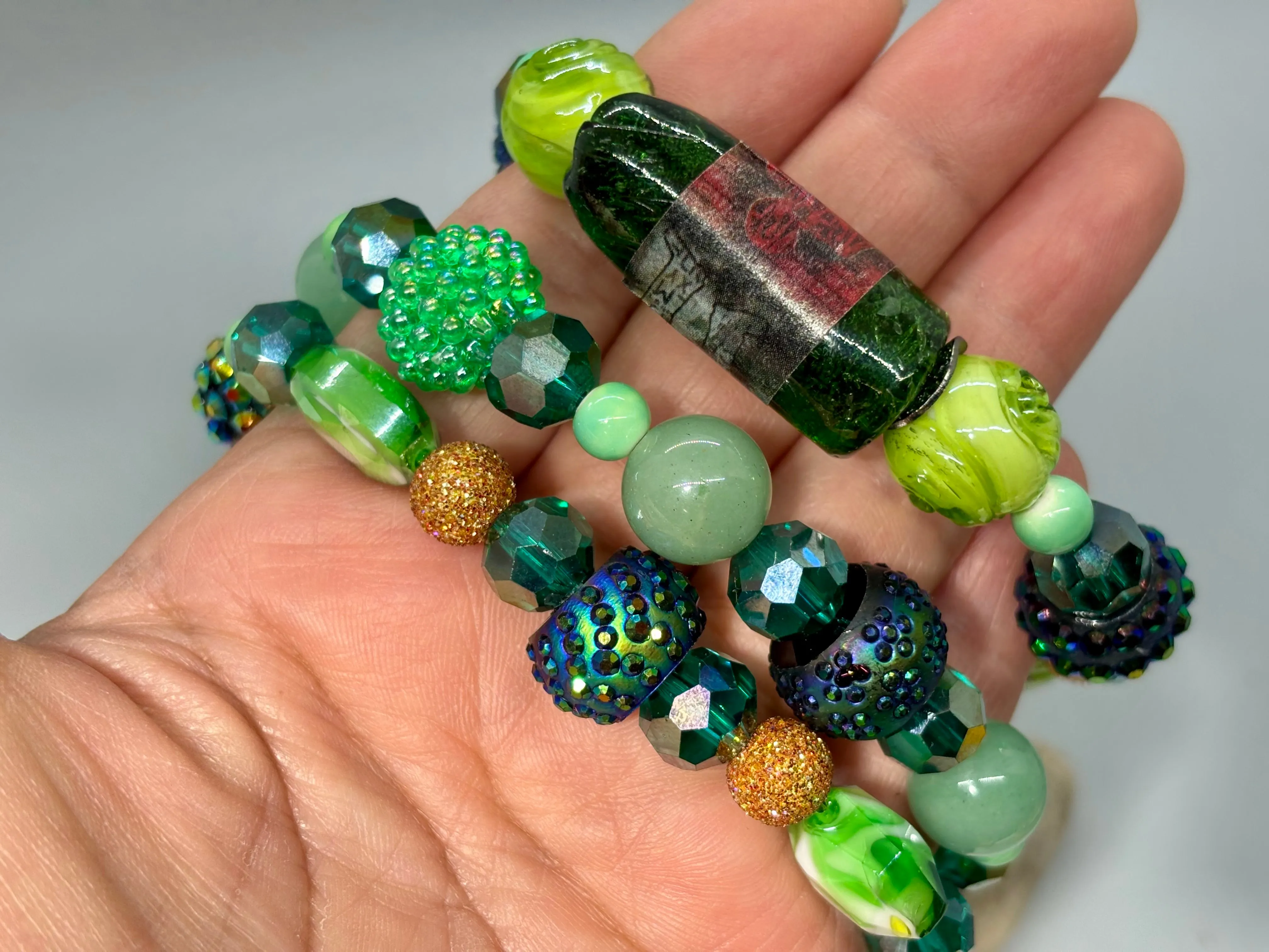 Big Fun Green Mixed Media Stretch Bracelet Set