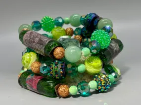 Big Fun Green Mixed Media Stretch Bracelet Set