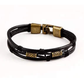 Black Brown Gold-plated Fashion Latin Rope Chain Leather Bracelet And Hide Metal Buckle Decoration Retro Bracelets For Man