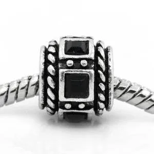 Black Crystal Charm Beads for Snake Chain Bracelets