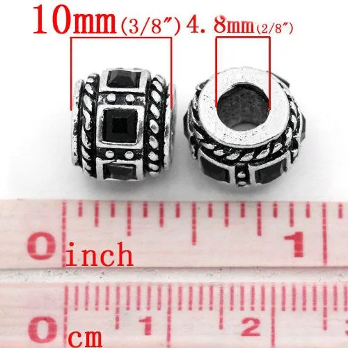 Black Crystal Charm Beads for Snake Chain Bracelets