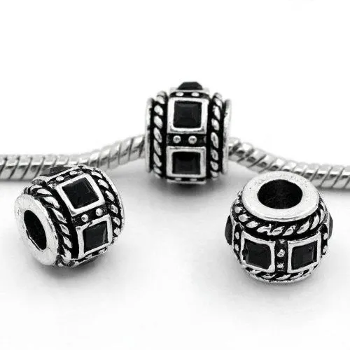 Black Crystal Charm Beads for Snake Chain Bracelets