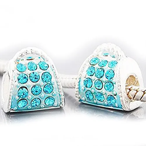 Blue Crystal Handbag Charm European Bead Compatible for Most European Snake Chain Bracelet