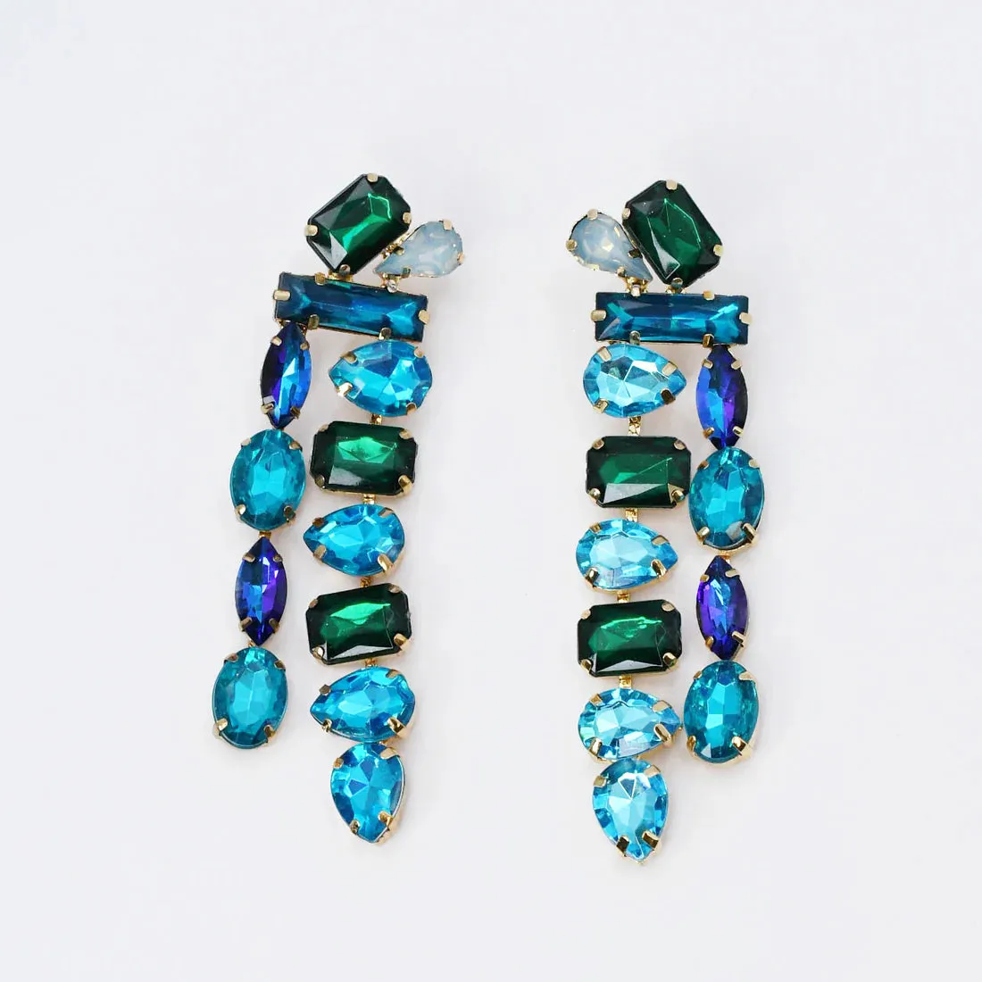 Blue Gemstone Rain Drop Crystal Earrings