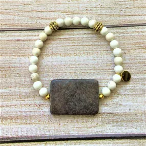 Brown Jasper and White Magnesite Beaded Bracelet