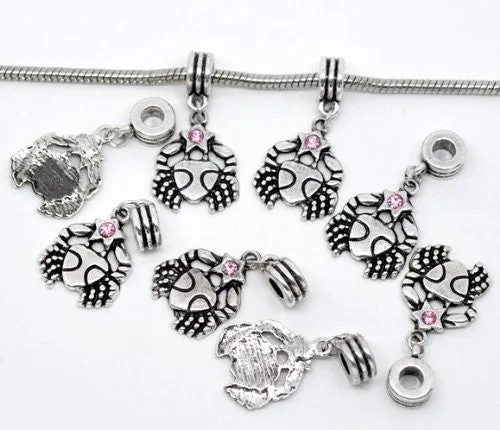 Cancer Zodiac Charm W/pink Crystal Dangle Bead for Snake Bracelets