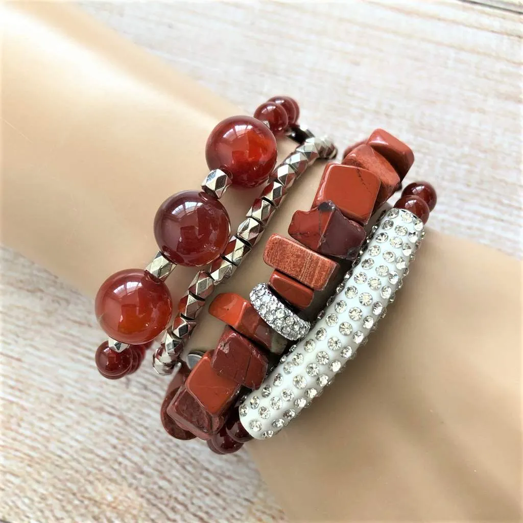 Carnelian Beaded Stretch Bracelet