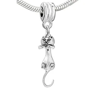 Cat Dangle Charm European Bead Compatible for Most European Snake Chain Bracelet