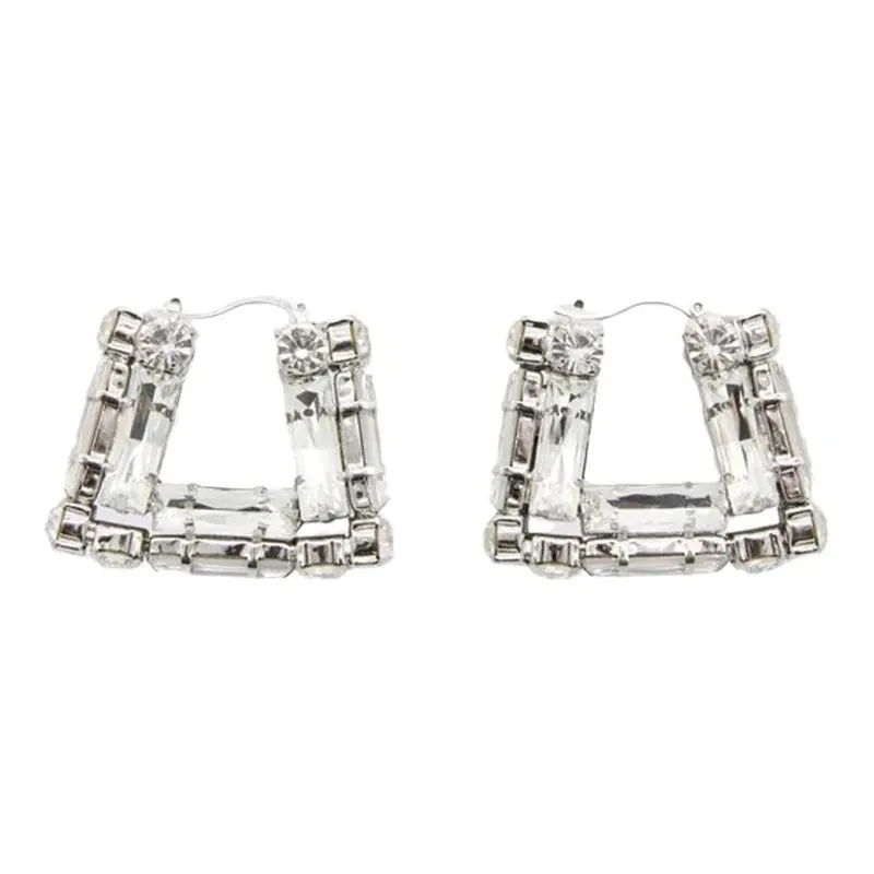 Chic Rhinestone Square Hoop Earrings