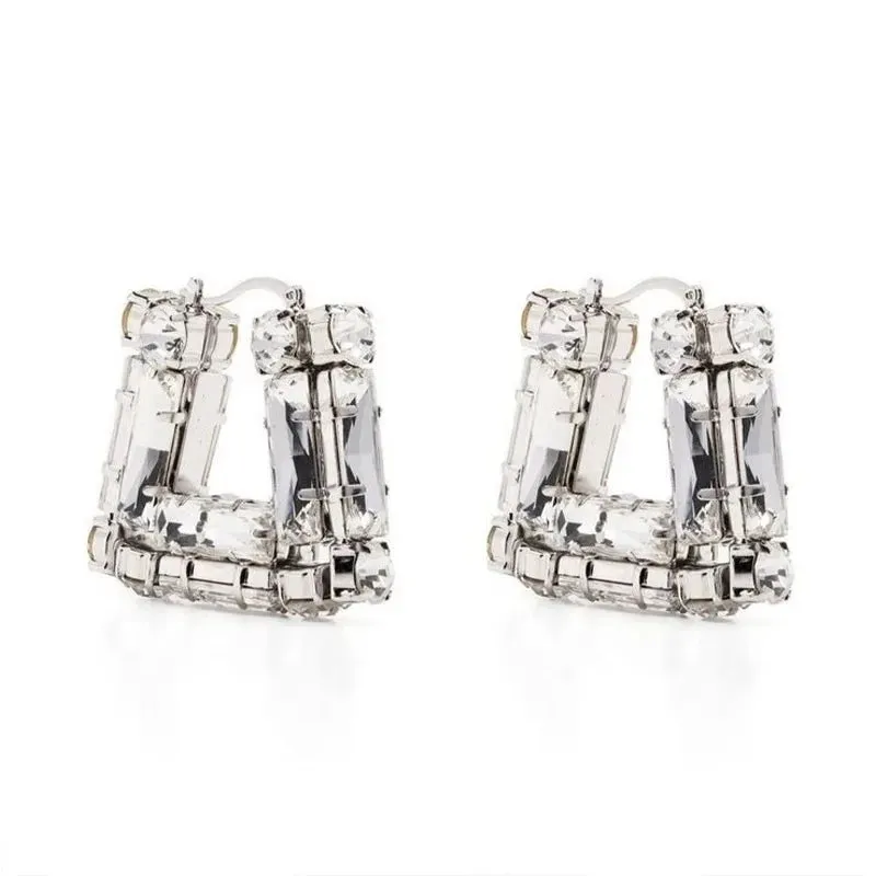 Chic Rhinestone Square Hoop Earrings