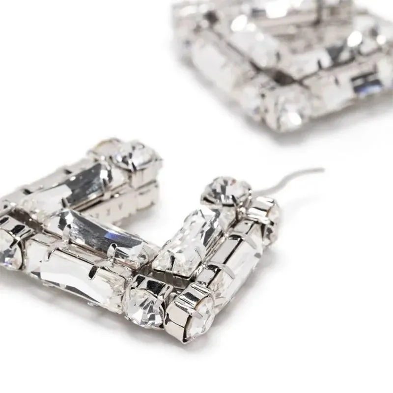 Chic Rhinestone Square Hoop Earrings