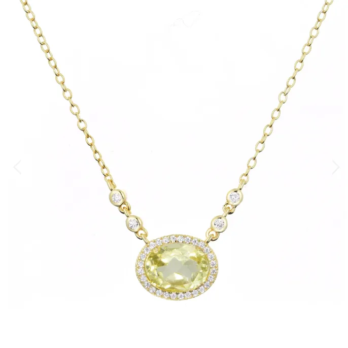 CLEARANCE - Kamaria Gold Oval Gemstone Halo Necklaces