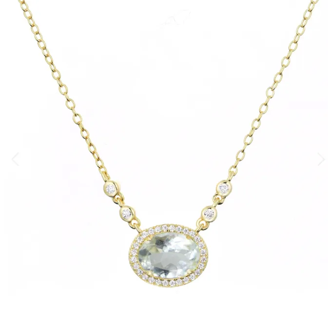 CLEARANCE - Kamaria Gold Oval Gemstone Halo Necklaces