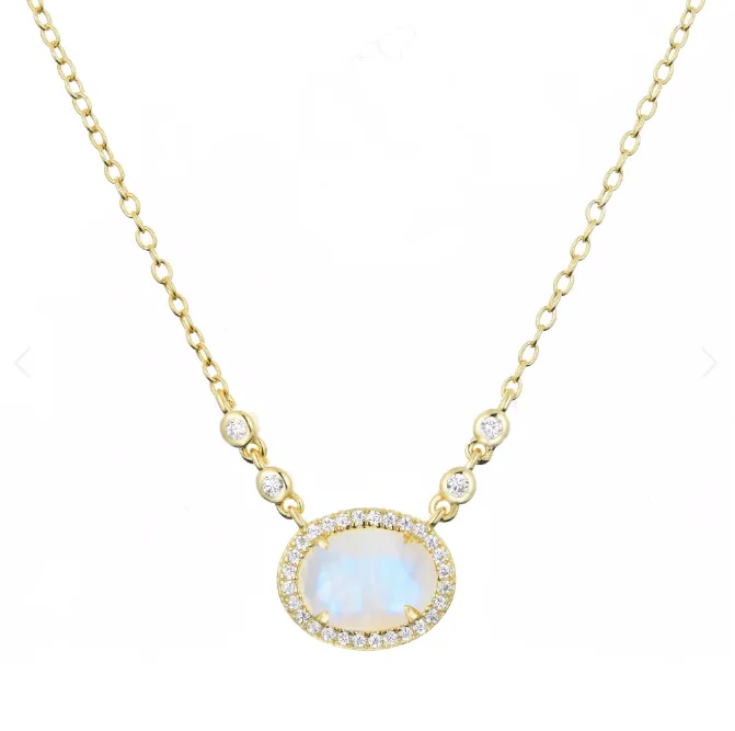 CLEARANCE - Kamaria Gold Oval Gemstone Halo Necklaces