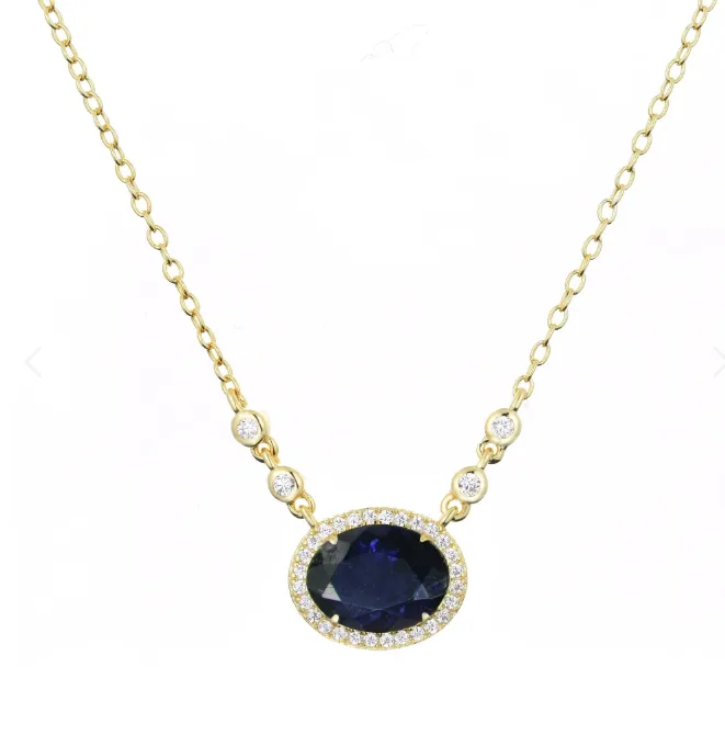 CLEARANCE - Kamaria Gold Oval Gemstone Halo Necklaces