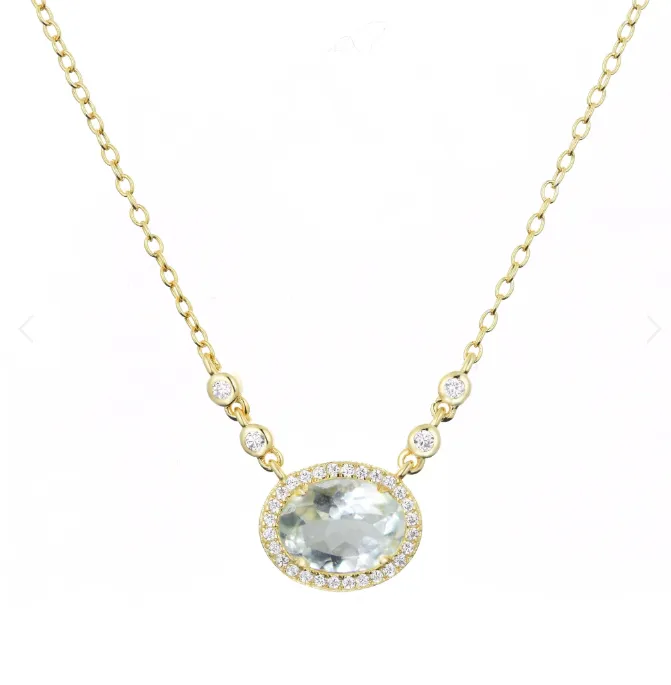 CLEARANCE - Kamaria Gold Oval Gemstone Halo Necklaces