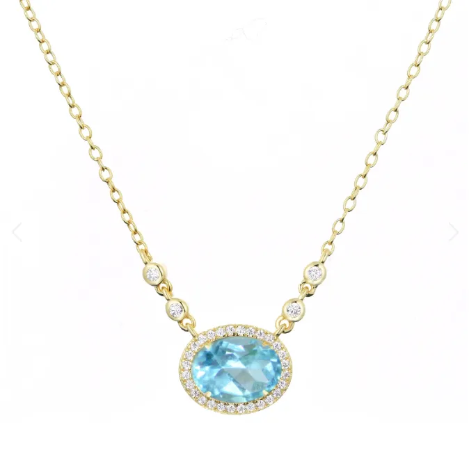 CLEARANCE - Kamaria Gold Oval Gemstone Halo Necklaces