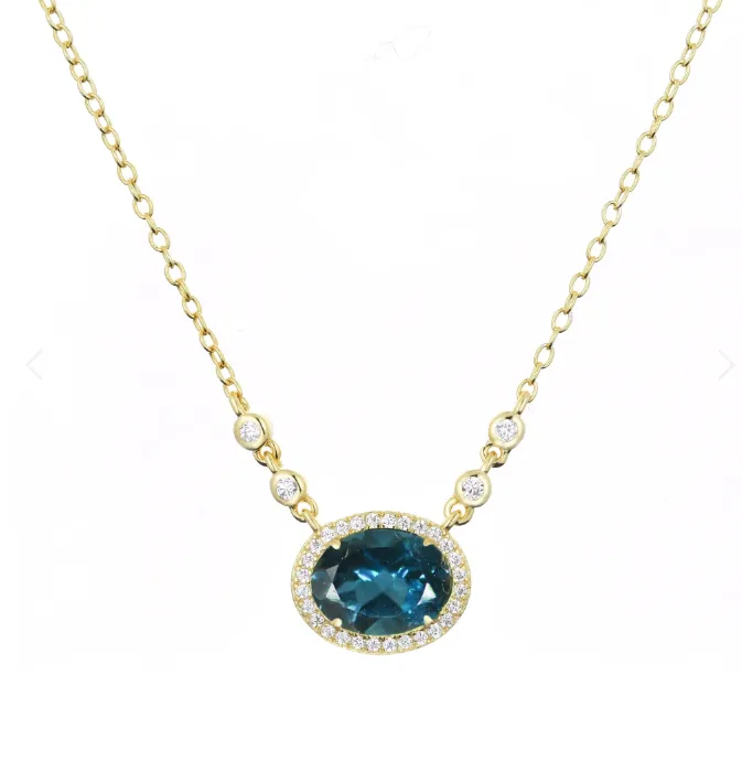 CLEARANCE - Kamaria Gold Oval Gemstone Halo Necklaces