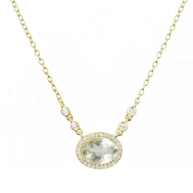 CLEARANCE - Kamaria Gold Oval Gemstone Halo Necklaces