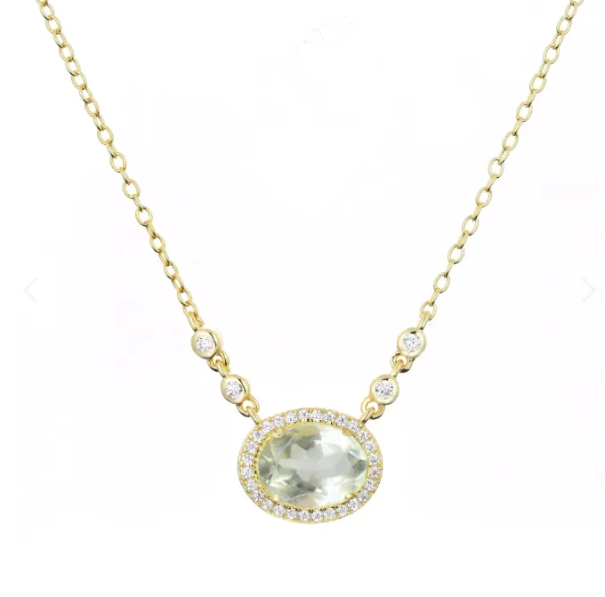 CLEARANCE - Kamaria Gold Oval Gemstone Halo Necklaces