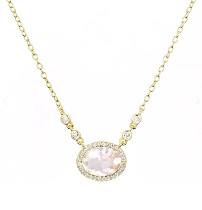 CLEARANCE - Kamaria Gold Oval Gemstone Halo Necklaces