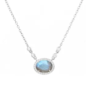 CLEARANCE - Kamaria Silver Oval Gemstone Halo Necklaces